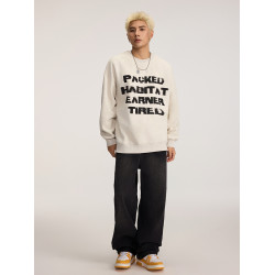 TIRED美式字母印花圓領衛衣春秋情侶重磅寬松長袖套頭休閒上衣潮