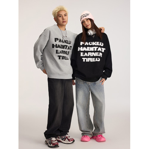 TIRED美式字母印花圓領衛衣春秋情侶重磅寬松長袖套頭休閒上衣潮 TIRED美式字母印花圓領衛衣春秋情侶重磅寬松長袖套頭休閒上衣潮