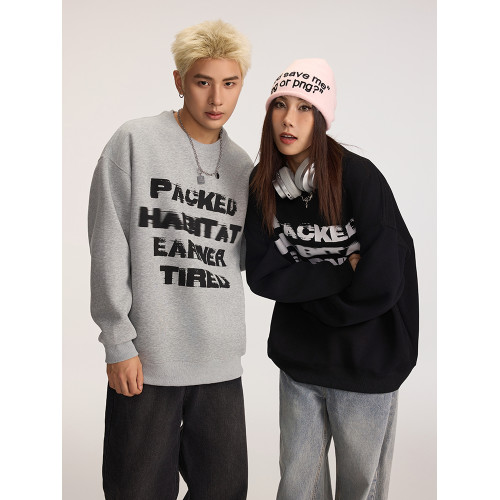 TIRED美式字母印花圓領衛衣春秋情侶重磅寬松長袖套頭休閒上衣潮 TIRED美式字母印花圓領衛衣春秋情侶重磅寬松長袖套頭休閒上衣潮