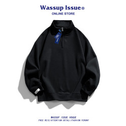 WASSUP ISSUE半拉鍊高領衛衣男秋季日系復古純色外套百搭上衣潮流