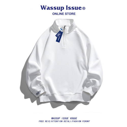 WASSUP ISSUE半拉鍊高領衛衣男秋季日系復古純色外套百搭上衣潮流 WASSUP ISSUE半拉鍊高領衛衣男秋季日系復古純色外套百搭上衣潮流
