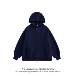 美式雙拉鍊重磅衛衣外套男春秋新款寬松休閒百搭高街拉鍊灰色開衫