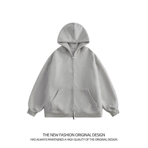 美式雙拉鍊重磅衛衣外套男春秋新款寬松休閒百搭高街拉鍊灰色開衫 美式雙拉鍊重磅衛衣外套男春秋新款寬松休閒百搭高街拉鍊灰色開衫