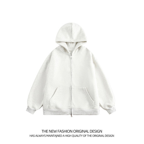 美式雙拉鍊重磅衛衣外套男春秋新款寬松休閒百搭高街拉鍊灰色開衫 美式雙拉鍊重磅衛衣外套男春秋新款寬松休閒百搭高街拉鍊灰色開衫