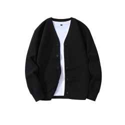 真維斯LI黑色開衫衛衣男秋冬季新款加絨男生休閒上衣男士V領外套M