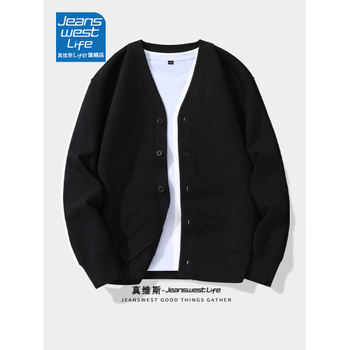 真維斯LI黑色開衫衛衣男秋冬季新款加絨男生休閒上衣男士V領外套M 真維斯LI黑色開衫衛衣男秋冬季新款加絨男生休閒上衣男士V領外套M