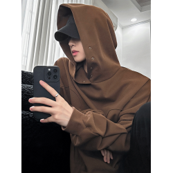 vintage棕色美式高街重磅600g硬挺連帽衛衣男秋潮牌oversize外套