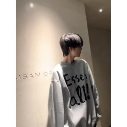 500g重磅灰色圓領加絨衛衣男款春秋美式字母寬松套頭外套休閒上衣