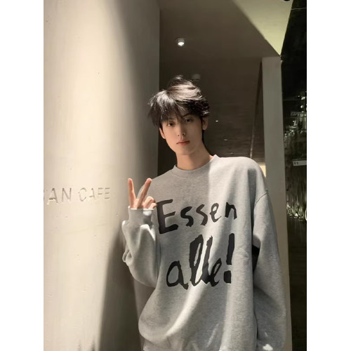 500g重磅灰色圓領加絨衛衣男款春秋美式字母寬松套頭外套休閒上衣 500g重磅灰色圓領加絨衛衣男款春秋美式字母寬松套頭外套休閒上衣