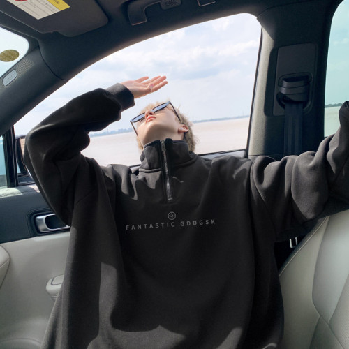 600G重磅加絨翻領衛衣男冬季寬松字母打底衫拉鍊立領情侶外套潮流 600G重磅加絨翻領衛衣男冬季寬松字母打底衫拉鍊立領情侶外套潮流