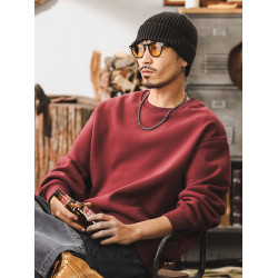 美式復古360g重磅加絨衛衣男秋季2025新款潮牌寬松男士棗紅色上衣