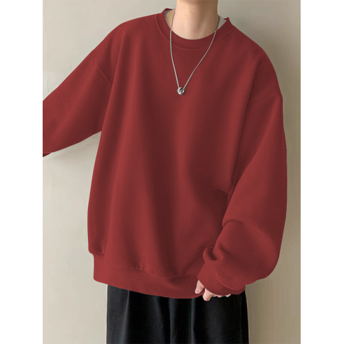 酒紅色衛衣男ins潮牌高級感圓領打底衫春秋冬寬松重磅純棉長袖t恤