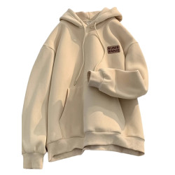 純棉oversize美式重磅寬松字母連帽長袖衛衣男秋冬新款加絨青少年