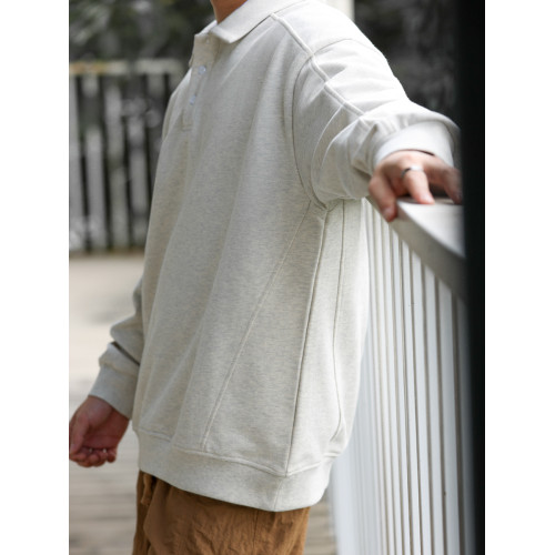 BGYO 美式休閒435g重磅翻領衛衣男全棉寬松裁剪拼接POLO衫外套秋