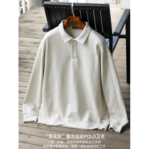 BGYO 美式休閒435g重磅翻領衛衣男全棉寬松裁剪拼接POLO衫外套秋