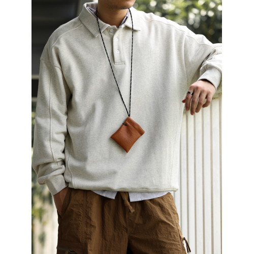 BGYO 美式休閒435g重磅翻領衛衣男全棉寬松裁剪拼接POLO衫外套秋