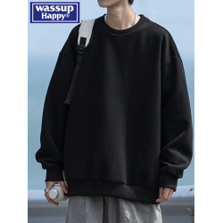 WASSUP HAPPY重磅圓領衛衣男士秋冬季2025新款青少年寬松休閒外套
