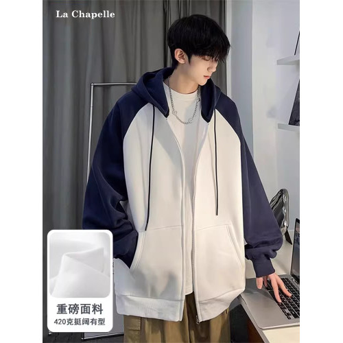 拉夏貝爾青少年連帽衛衣男春秋季2025款潮牌大碼寬松拼色開衫外套 拉夏貝爾青少年連帽衛衣男春秋季2025款潮牌大碼寬松拼色開衫外套
