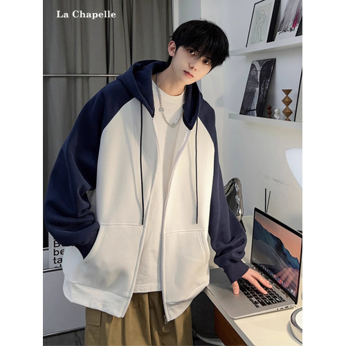 拉夏貝爾青少年連帽衛衣男春秋季2025款潮牌大碼寬松拼色開衫外套 拉夏貝爾青少年連帽衛衣男春秋季2025款潮牌大碼寬松拼色開衫外套