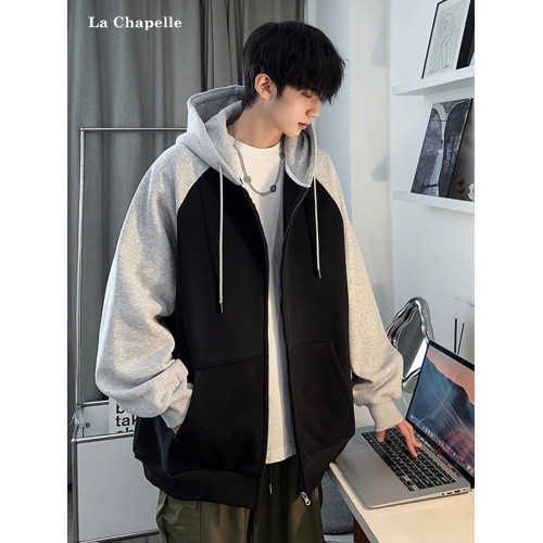 拉夏貝爾青少年連帽衛衣男春秋季2025款潮牌大碼寬松拼色開衫外套 拉夏貝爾青少年連帽衛衣男春秋季2025款潮牌大碼寬松拼色開衫外套