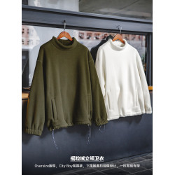 馬登工裝 美式休閒搖粒絨立領衛衣cityboy寬松慵懶無帽套頭衫男秋