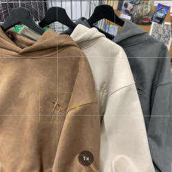 麂皮絨衛衣男2025新款秋冬潮牌痞帥美式寬松情侶加絨連帽外套ins