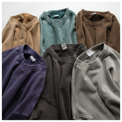 日系復古420G重磅蠟染做舊水洗圓領套頭衛衣 Cityboy潮牌落肩外套