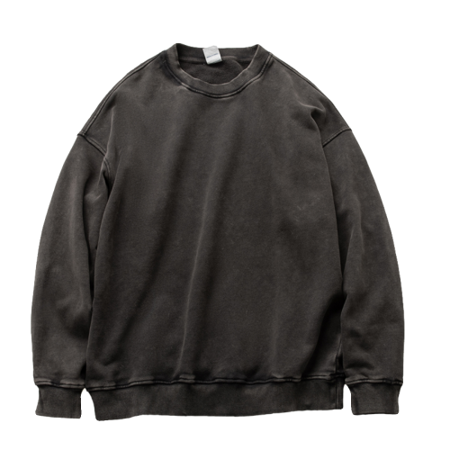 日系復古420G重磅蠟染做舊水洗圓領套頭衛衣 Cityboy潮牌落肩外套