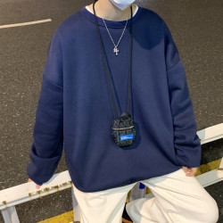 2025秋冬季純色百搭學生潮牌寬松港風情侶款加絨鹽系圓領套頭衛衣