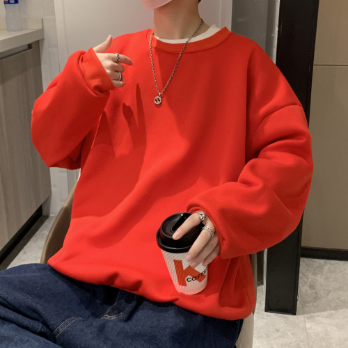 2025秋冬季純色百搭學生潮牌寬松港風情侶款加絨鹽系圓領套頭衛衣 2025秋冬季純色百搭學生潮牌寬松港風情侶款加絨鹽系圓領套頭衛衣