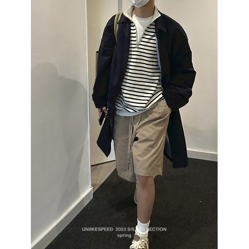 條紋半拉鍊衛衣男秋季新款潮流休閒寬松立領套頭簡約長袖T恤上衣 條紋半拉鍊衛衣男秋季新款潮流休閒寬松立領套頭簡約長袖T恤上衣