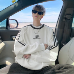 500G重磅加絨圓領衛衣男冬季美式字母寬松打底衫情侶潮牌外套潮流