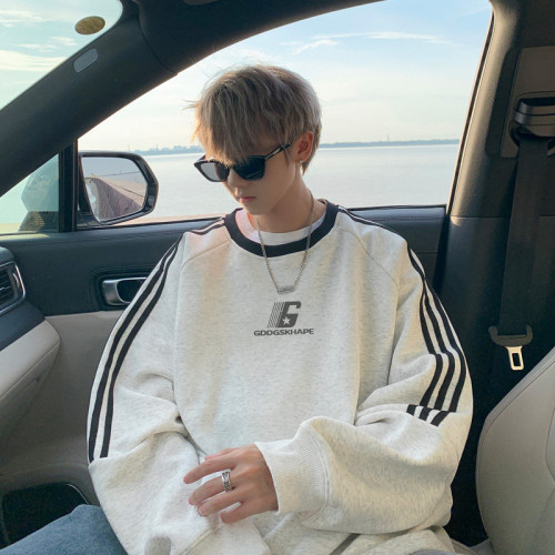 500G重磅加絨圓領衛衣男冬季美式字母寬松打底衫情侶潮牌外套潮流