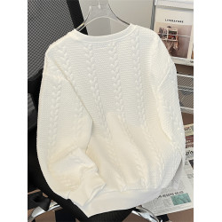 高級感提花圓領衛衣男士秋冬季加絨加厚ins潮流設計感長袖打底衫