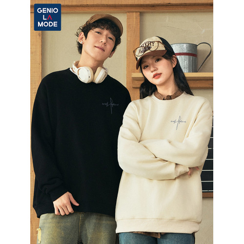 GENIOLAMODE男士圓領衛衣秋冬季寬松無帽加絨上衣黑色高級套頭衫 GENIOLAMODE男士圓領衛衣秋冬季寬松無帽加絨上衣黑色高級套頭衫