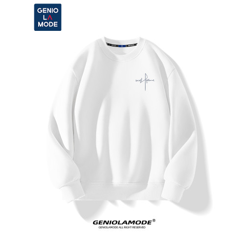 GENIOLAMODE男士圓領衛衣秋冬季寬松無帽加絨上衣黑色高級套頭衫 GENIOLAMODE男士圓領衛衣秋冬季寬松無帽加絨上衣黑色高級套頭衫