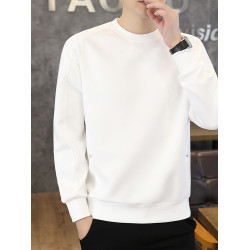 韓版加絨拼接圓領衛衣男士春秋季內搭輕熟風寬松長袖T恤打底上衣