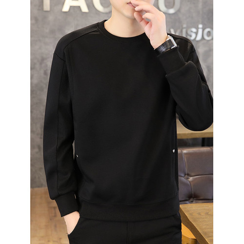 韓版加絨拼接圓領衛衣男士春秋季內搭輕熟風寬松長袖T恤打底上衣 韓版加絨拼接圓領衛衣男士春秋季內搭輕熟風寬松長袖T恤打底上衣