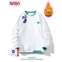 NASA WTAPS假兩件加絨保暖衛衣男款秋冬季松休閒打底衫青少年上衣