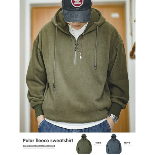 馬登工裝 美式復古半拉鍊抓絨衛衣搖粒絨加絨套頭帽衫外套男秋 馬登工裝 美式復古半拉鍊抓絨衛衣搖粒絨加絨套頭帽衫外套男秋