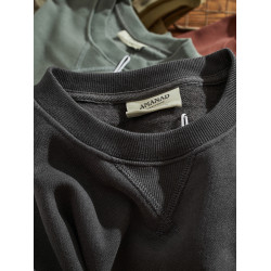 500g重磅加絨加厚全棉圓領衛衣男情侶純色簡約落肩袖寬松套頭衫潮