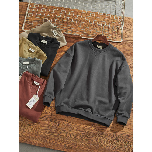 500g重磅加絨加厚全棉圓領衛衣男情侶純色簡約落肩袖寬松套頭衫潮 500g重磅加絨加厚全棉圓領衛衣男情侶純色簡約落肩袖寬松套頭衫潮