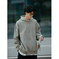 Batterup秋冬新款外套美式寬鬆純色oversize灰色連帽衛衣男潮加絨