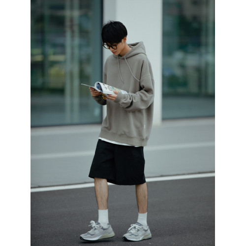 Batterup秋冬新款外套美式寬鬆純色oversize灰色連帽衛衣男潮加絨