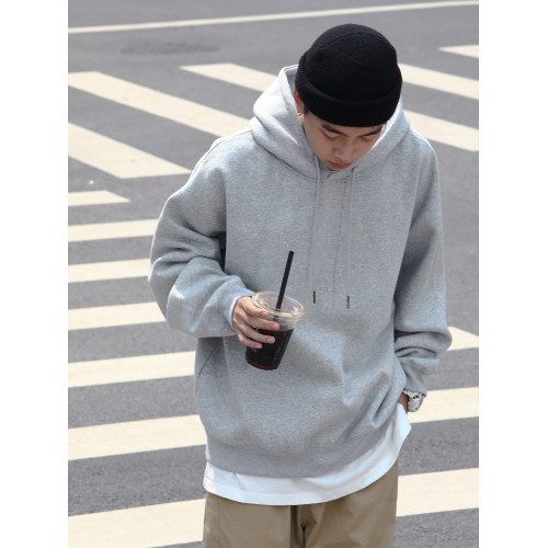 Batterup秋冬新款外套美式寬鬆純色oversize灰色連帽衛衣男潮加絨