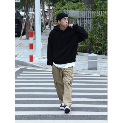 Batterup秋冬新款外套美式寬鬆純色oversize灰色連帽衛衣男潮加絨