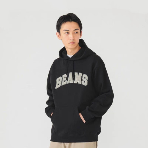 23AW BEAMS純棉寬松休閒復古刺綉字母學院風連帽套頭衛衣男潮 23AW BEAMS純棉寬松休閒復古刺綉字母學院風連帽套頭衛衣男潮