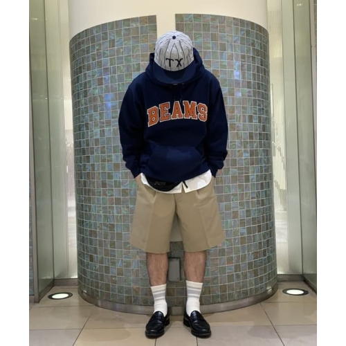 23AW BEAMS純棉寬松休閒復古刺綉字母學院風連帽套頭衛衣男潮 23AW BEAMS純棉寬松休閒復古刺綉字母學院風連帽套頭衛衣男潮