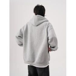 400G灰色連帽衛衣開衫男女寬松休閒加絨外套美式曡穿情侶帽衫上衣