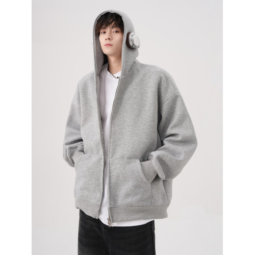 400G灰色連帽衛衣開衫男女寬松休閒加絨外套美式曡穿情侶帽衫上衣 400G灰色連帽衛衣開衫男女寬松休閒加絨外套美式曡穿情侶帽衫上衣